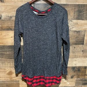 Maurices medium gray plaid red sweater womens